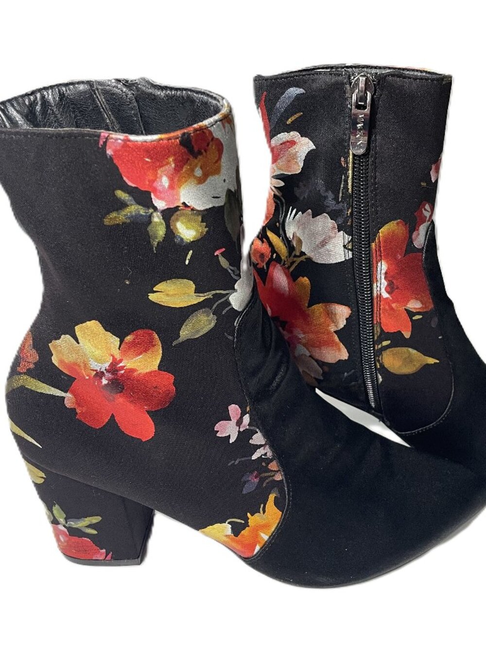 Mackin J Women’s Black Floral Ankle Boots Size 8 US 6 UK Side Zip Excellent